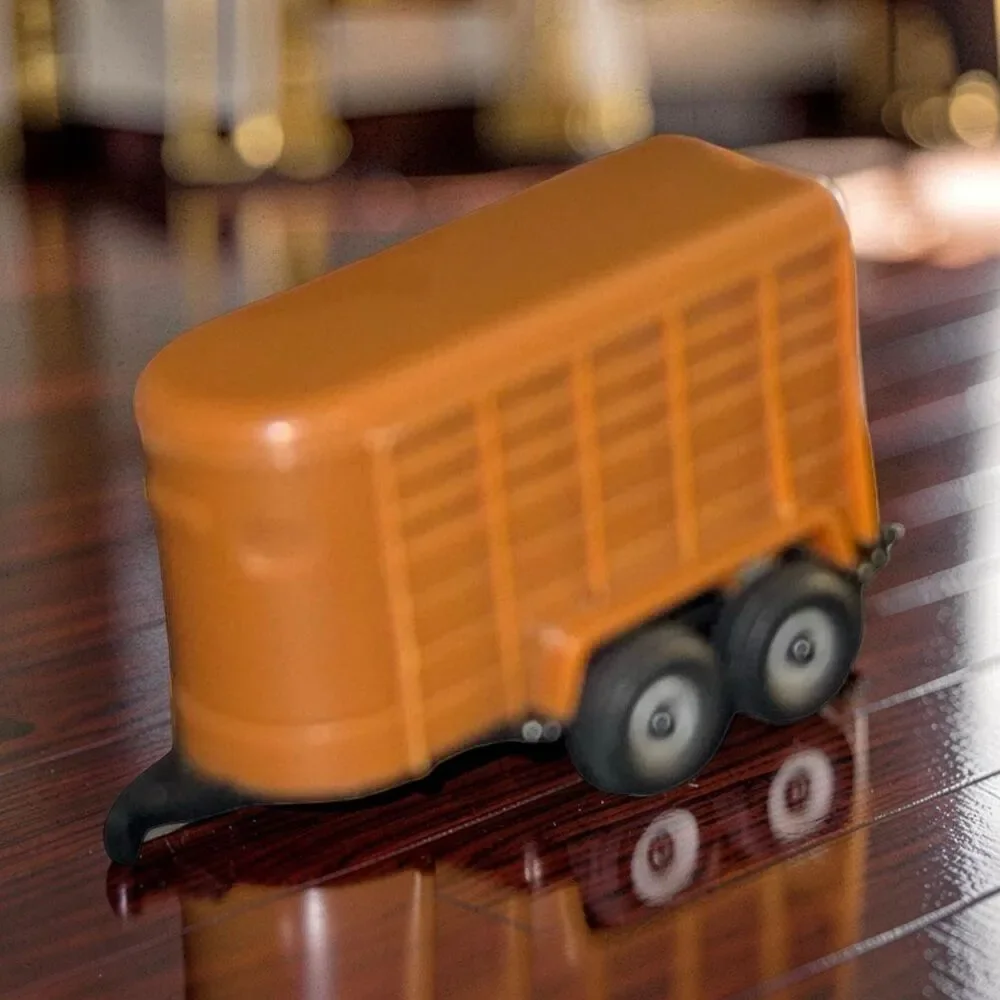 Vintage Mini Ertl Farm Horse Trailer Open Back Black Die Cast Brown Plastic Trai